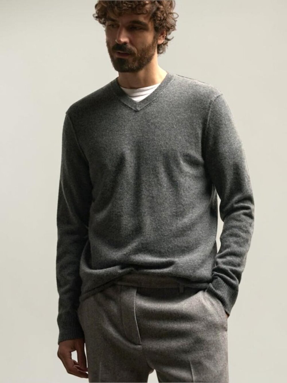 Billy Reid 100% cashmere steel grey v neck minimalist pullover sweater M's XL
